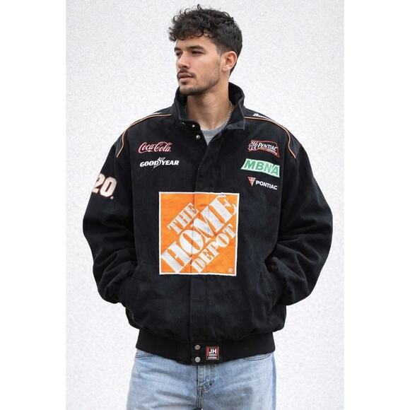 Tony Stewart #20 JH Design Vintage NASCAR Race Bomber Jacke Size XL 100% cotton
